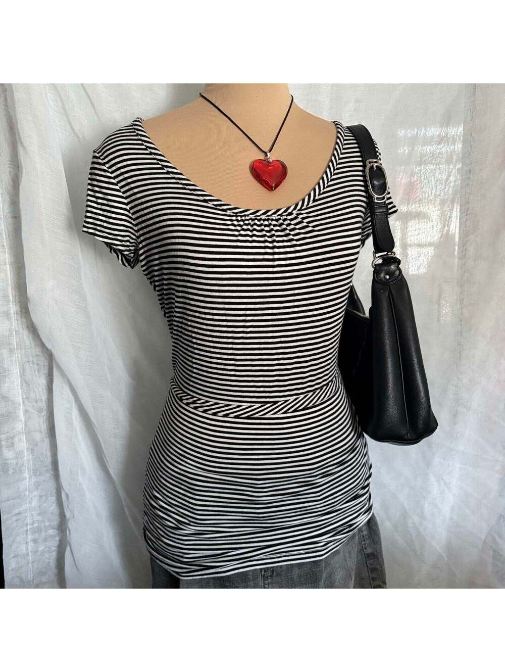 vintage y2k grunge black striped tie back fitted top